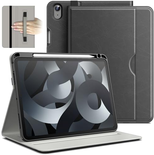 JETech Custodia per iPad Air 11 Pollici M3/M2 (2025/2024), iPad Air 5/4 (Modello 2022/2020), PU Pelle Folio Cover con Portapenne & Tasca, Multi-Angolo Visualizzazione (Grigio Siderale)