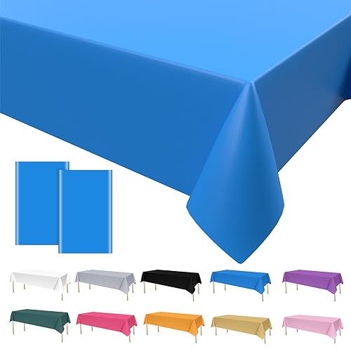 2PCS Party Tischdecke Blau,Geburtstag Tischdecke Blau Einweg Tischdecke aus Kunststoff Happy Birthday Tischtuch Bierbank Tischdecke für Party Picknick Geburtstags Hochzeiten 137 * 274cm