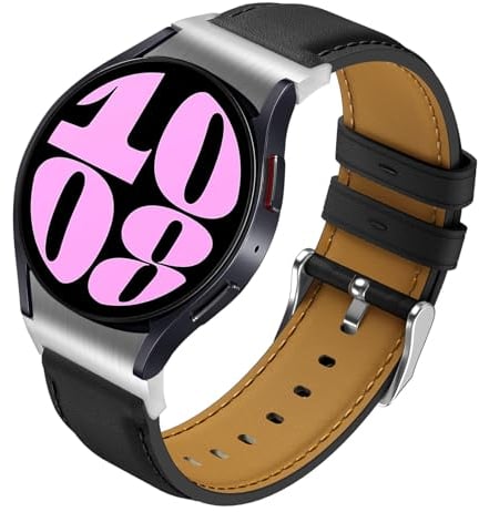 Syxinn Cuero Correa para Samsung Galaxy Watch 6 40mm 44mm Correa, Watch 6 Classic 43mm 47mm, Correa Galaxy Watch 4/4 Classic 46mm 42mm, Galaxy Watch 7/Watch 5/5 Pro Pulsera de Cuero para Hombre Mujer