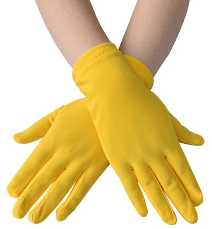 Yurosiay Satin Handschuh Damen Kurz Stretch Satinhandschuhe Abendhandschuhe Dünn Atmungsaktiv Opera Handschuhe Tanzhandschuhe Party Handschuhe für Hochzeit Bälle Teeparty Bankette 22x9cm Gelb