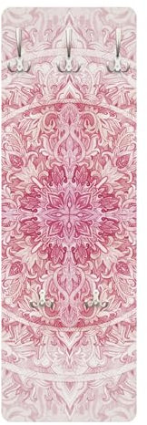 Bilderwelten Garderobe Aquarell 105cm x 34cm Mandala Ornament Modern Garderobenhaken Garderobenpaneel Flurgarderobe Flur-Möbel Wandgarderobe Holz