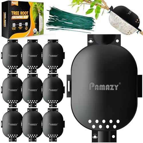 PAMAZY [Upgraded] 9Pcs Tree Root Growing Box with Drain Holes, Half Transparent Plant Rooting Propagation Ball & Metal Core Twist Ties, for Fast Propagation Plants (Size M)