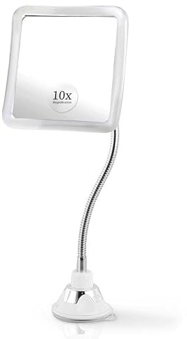 Specchio Ingranditore 10X con Collo Flessibile per Trucco - Specchio da Tavolo con Ventosa per Bagno, Toeletta e Viaggio - Magnifying Makeup Mirror - 16cm x 16cm (Quadrato)