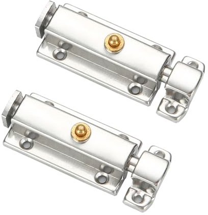 Silber Schlossriegel Riegelschloss Edelstahl, Federbelastetes Bolzenriegel Türschloss für Schuppen Gartentore Schlafzimmer Schrank (2er Pack, 3)