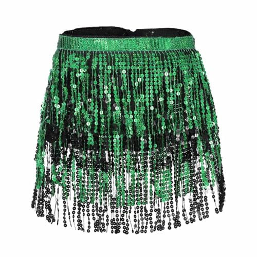 Ushiny Jupe à Paillettes Tenue Rave Festival coustume Frange Jupes Ballet Danse Hanche Foulard pour Les Femmes et Les Filles(Colorée 10)