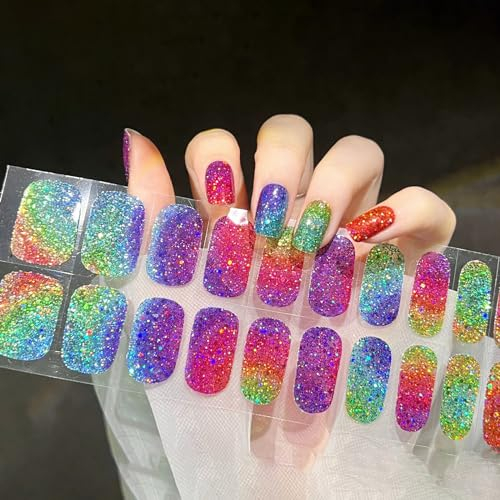 22 Stk Nagelfolie Selbstklebend, Glitzer Gel Nagellack Aufkleber, Gel Nagelfolien UV Härtend, Langanhaltende Nagellackstreifen zum Aufkleben Gellack Wraps, UV/LED-Lampe Erforderlich - Karneval