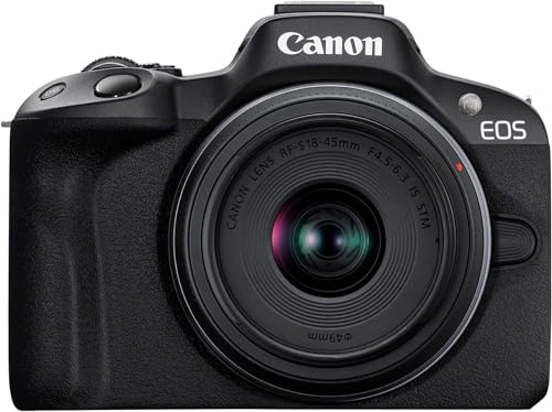 EOS R50 Black + RF-S 18-45mm F4.5-6.3 IS STM Lens Mirrorless camera for on-the-go content creators, shooting stills