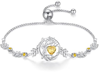 FANCIME Tree of life Citrine Bracelet for Women Sterling Silver Tree Jewellery November Birthstone Anniversary Birthday Christmas Gifts for Wife Mom Her