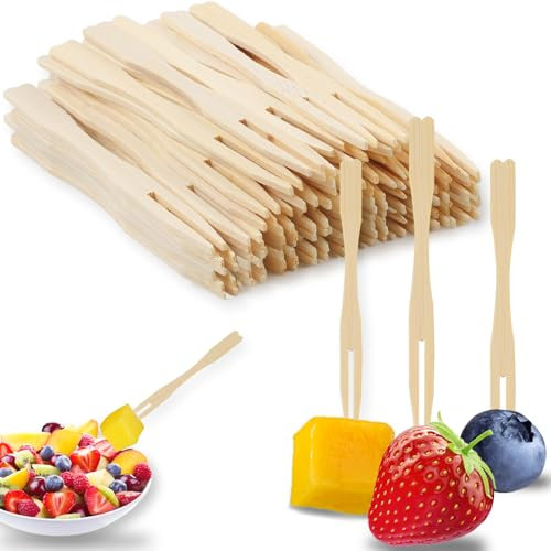 vivinin Lot de 400 pics à cocktail de 8,9 cm, mini fourchettes pour aliments cuits et fruits, mini fourchettes pour apéritifs, fourchettes à apéritif, fourchettes en bois pour fruits