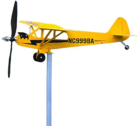 Piper J3 - Veleta de avión, molinillo de viento de avión, paleta meteorológica para jardín, molinillos de viento, decoración de veleta para patio, jardín