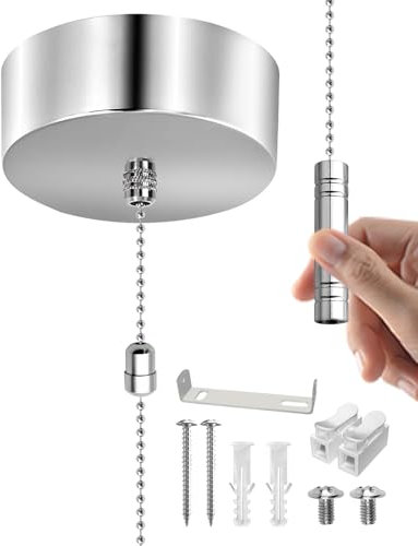 TobeBright Bathroom Light Pull Cord Switch with Chain Kit Ceiling Mounted Chrome Chain Kit Pendant Light Cord Pull Silver Bathroom Accessories