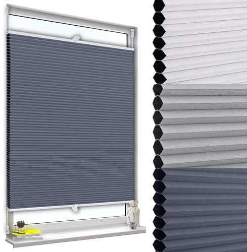 WOLTU Wabenplissee ohne Bohren Verdunklung Thermo Doppelplissee Klemmfix Zweifarbig 50x120cm Blau-Weiß, Plissee Faltrollo Sonnen-, Sicht- & Schallschutz, Jalousie Plisseerollo für Fenster & Tür