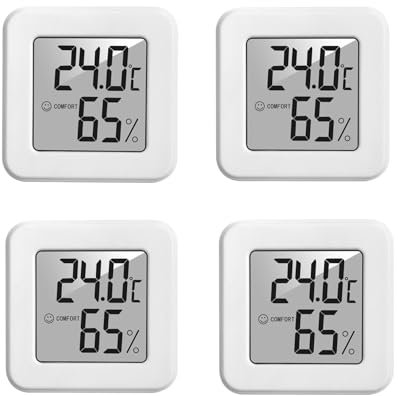 Termometro e Higrómetro Digital - Pack de 4 Medidor de Temperatura y Humedad para Interior y Exterior, Ideal para el Hogar, Oficina o Invernadero