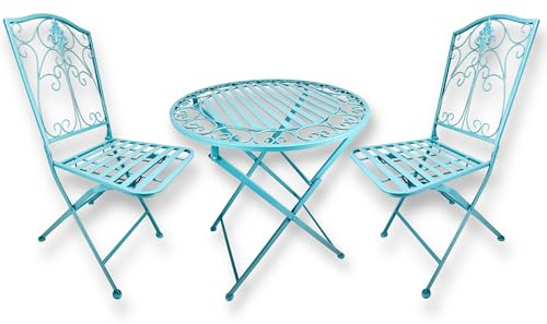 Crispe home & garden Gartenmöbel-Set Alicante | Vintage & Antik Optik | Tisch und Zwei Stühlen | aus Metall | Jugendstil | Balkonset