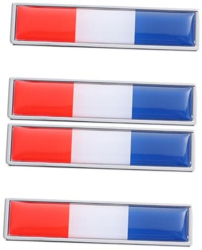 ULTECHNOVO Badge Voiture 4 Pièces Autocollants Métal Drapeau Autocollants De Voiture Decoration Français T-Shirts Autocollant De Voiture Amovible Décor Etiquette Autocollante Alliage De Zinc