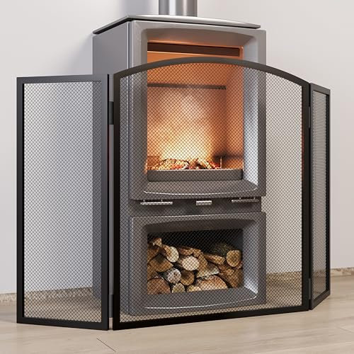 Kingson Pare-feu noir - 96,5 x 61 cm - Pare-feu de sécurité pour poêle à bois, bûches et feux ouverts - Sécurité bébé