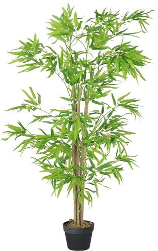 Outsunny Bambou Artificiel Hauteur 1,5 m 644 Feuilles denses réalistes Pot Inclus Noir avec Lichen Vert