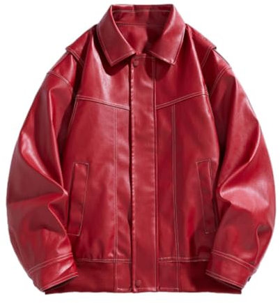 BERCIELY Motorrad Jacken Herren Softshell Jacke Herren Mode Gutaussehend Einfarbig Jacke Herren Persönlichkeit Winddichte Hip Hop Klassisch Jacke Männer G-Red M