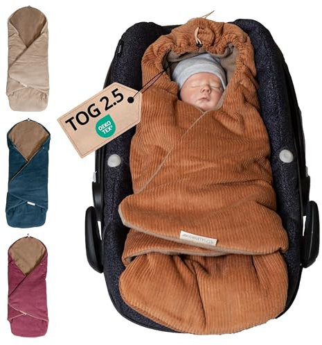 ULLENBOOM Einschlagdecke Babyschale, 100% OEKO-TEX Materialien, Cord Cognac (Made in EU) - Babydecke für Kindersitz oder Kinderwagen, kuschelige Decke für Babys, Ideal für Herbst und Winter