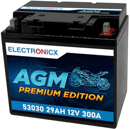ELECTRONICX AGM-Motorradbatterie Y60-N30L-A 12V 29Ah 300A/EN – Vorgeladen, Wartungsfrei, Auslaufsicher – Hohe Startkraft, Längere Lebensdauer – Perfekt für Motorräder mit ABS und Off-Road Einsatz