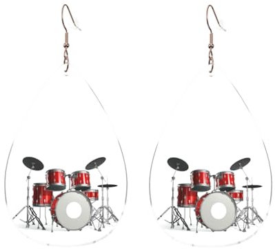 QGWDYYJQ Coole Drum-Set bedruckte tropfenförmige Acryl-Ohrringe dekorative Ohrringe, Einheitsgröße, Acryl, Kein Edelstein