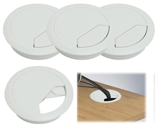 EuAcesry 4 Pcs Tapas Pasacables para Escritorio Mesa Oficina, Tapa del Orificio del Cable, Organizador Cables Escritorio para Cable de Mesa de Oficina y Hogar (Blanco)