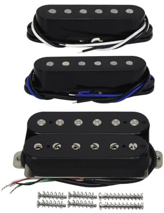 FLEOR Ensemble de micros HSS Alnico 5 à bobine unique et micro Humbucker + milieu + micro chevalet (8-9K) pour guitare ST - Noir