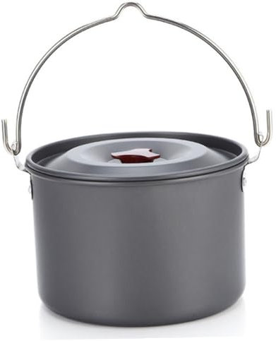 XUEYEGONGJI Camping Pot with Lid & Handle Hangable 4L Round Camping Pots Portable Lightweight Aluminium Alloy Camping Cookware for Self-driving, Tour, BBQ, Picnic, Camping Pots