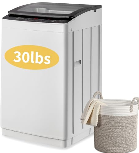 Winado - Lavadora automática completa, tapa de vidrio templado de 30 libras, lavadora portátil con bomba de drenaje, 8 programas de lavado, 5 lavadoras y hiladoras, lavadora y secadora 2 en 1 para