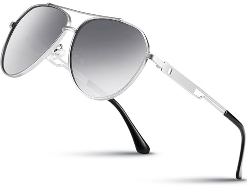 Wrimen Sonnenbrille-Herren-Damen-Polarisiert-Metallrahmen-Unisex-UV400-Schutz-Klassische Ultraleichte für Fahren,Angeln,Laufen & Outdoor(Weiß Verspiegelt)