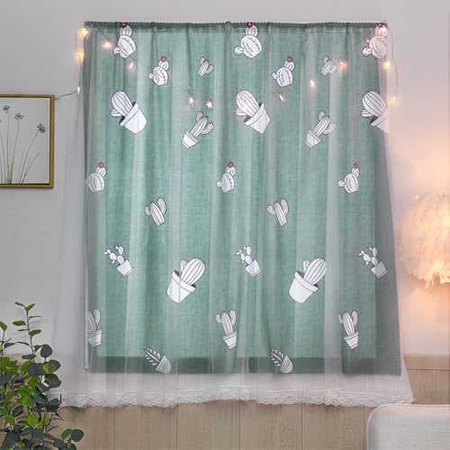 Self- Adhesive Blackout Curtain Stick On Window No Drill Blackout Curtains Double Layer Window Drapes Lace Window Curtain for Bedroom Living Room Skylight Roof Window Shades 1.2 x 2m (Cactus)