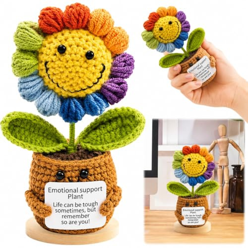 Pocket Hug Positive Sonnenblume Geschenke für Frauen Gehäkelte Blumen | Glücksbringer Sonnenblume Positive Kartoffel für Emotional Support, Mutmacher Geschenk, Weihnachten Geburtstagsgeschenk