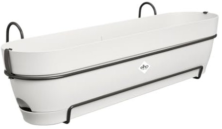 Elho Vibia Campana Balconnière Allin1 70 - Planteur pour Balcon - Ø 70.4 x H 17.7 cm - Blanc/Blanc Soie (Lot de 6)