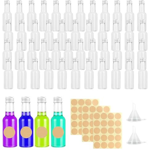Liwein Shot Flaschen zum Befüllen mit Deckel und Trichter und Etikett für Liqueur Weihnachten Hochzeiten Kleine Flaschen (Silber, 30ml)