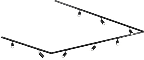 MRail 230V Schienensystem in Schwarz GU10 Spots Komponenten Stangensystem austauschbare LED Leuchtmittel (Set:6x1m+10 Spots+Endeinspeiser+4x gerade+2x L)