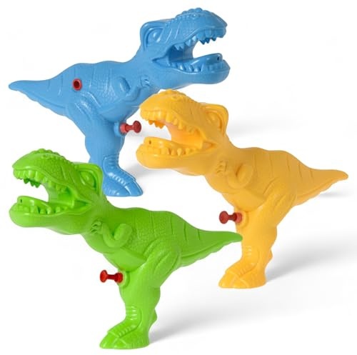 MIJOMA 3er-Set T-Rex Wasserpistolen für Kinder – Dino Wasserpistole Farbmix in Grün, Blau & Gelb – 24x12x5 cm – Wasserspritze Spielzeug für Sommer, Garten, Pool & Geburtstag