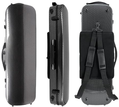 YoungMonic 4/4 Violin Case Full Size Carbon Fiber Carry Handle ViolinBbackpack with Back Straps Lightweight Design (Black)