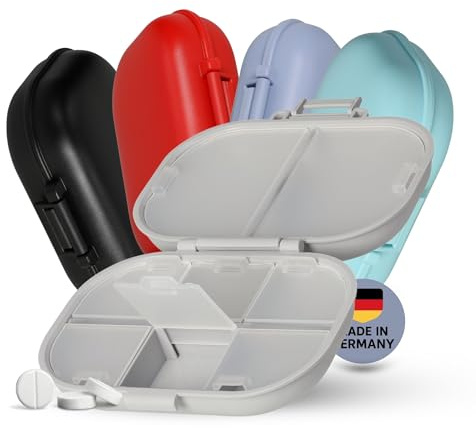 Tablettenbox 7 Tage Medi mit 8 Fächern - Pillendose mit Klickverschluss | 7 Tage, 8 Fächer, Klappdeckel, Reise, Medikamente, Vitamine, kompakt, übersichtlich, leicht