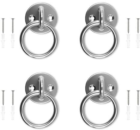 FINELYCR 4 Piezas Placa de Ojo, Acero Inoxidable 304 Argollas de Acero, Anillos Metálicos de 5 mm Grosor, Placas con Ojales de Acero Inoxidable, Adecuado para Establos, Estudios de Yoga y Gimnasios
