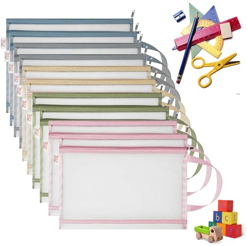10 Stück Aufbewahrungstaschen für Spielzeug, A4 Netz Dokumententasche mit Reißverschluss Double Layer Nylon und Griff ideal für Lego Puzzle Badespielzeug & Bausteine