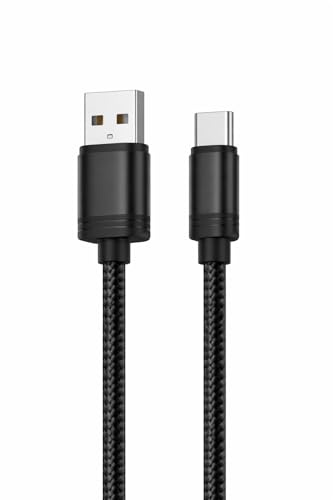 Durable USB-A to USB-C Cable, 1M Nylon Braided, Fast Charging 2.4A, Smart IC Protection, Black SINGLE
