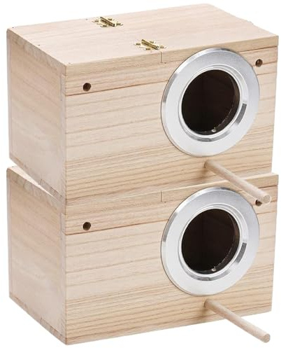 Nistkasten für Sittiche, 2 Stück, 8 x 5 x 5, Nistkasten für Nymphensittiche aus Holz mit Tür, Sitzstange und zu öffnendem Deckel, natürliches, stabiles Vogelhaus für Käfig, Brutstätte für kleine Vöge