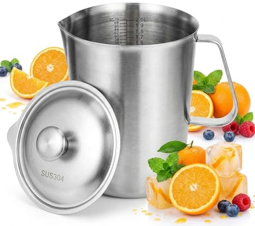 ASOUUNLD Messbecher Edelstahl Rührbecher 1L Milchkännchen mit Feinskala Tropfschutzdeckel und Griff Measuring Cup Messkanne für Küche Café Bar Restaurant (1000 ml)
