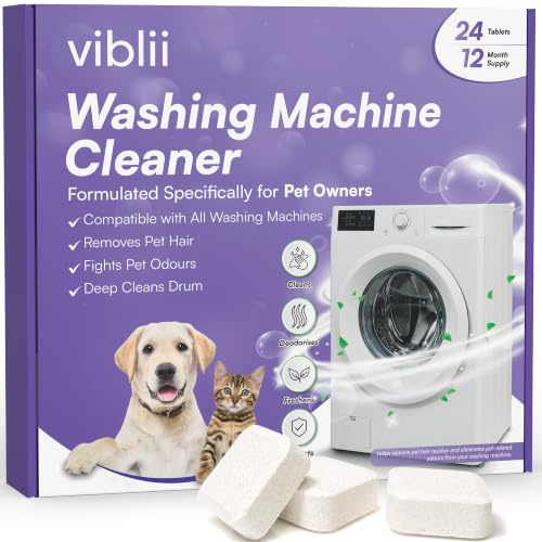 Enzyme Washing Machine Cleaner, Cat & Dog Hair, Odour, Deep Clean, 24 Pack | Removes Pet Hair Buildup & Residue; Tablets for HE, Front & Top load washers; Fragrance-free, Septic-safe.12-month supply.