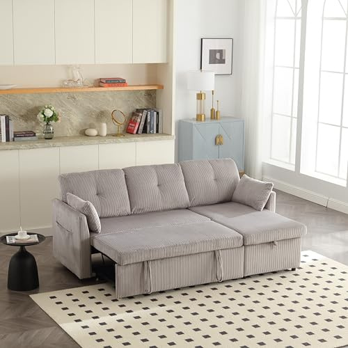 OPODEE Ecksofa mit Schlaffunktion & Bettkasten, L-Form Schlafsofa ausziehbar, Recamiere wechselbar, Couch mit Stauraum für Wohnzimmer, Strukturstoff 206×108cm