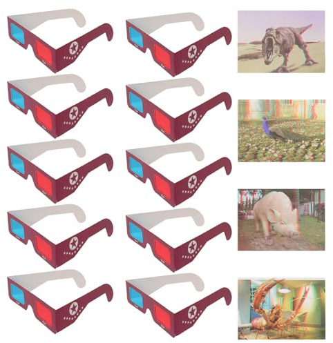 GRIRIW 10pcs Paper Glasses Red Blue Cardboard Eyewear for Classic Movie Theater Style Viewing at Home Entertainment Parties