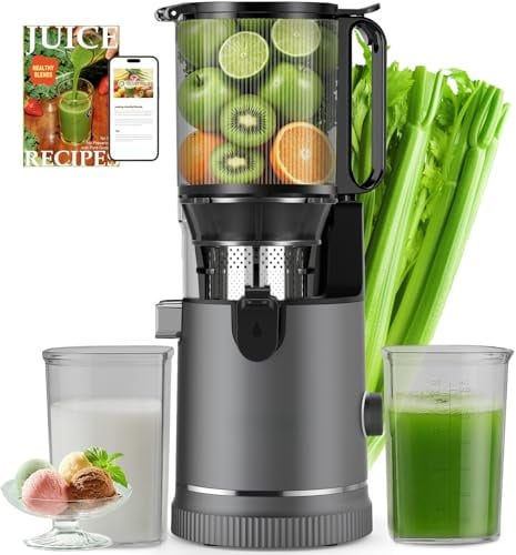 Extractor de Zumos Prensado en Frío 400W, Licuadora con Boca XL 152 mm para Frutas y Verduras Enteras, Filtro 3 en 1 (Zumo, Sorbete, Leche Vegetal), Alto Rendimiento, Apto Lavavajillas, Sin BPA, 1,8 L