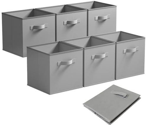 Eidoct 6 Pack Foldable Storage Cubes Storage Box, Fabric Storage Box | Cube Storage Boxes, Canvas Storage Boxes, Square Storage Box with Handles for Home Office Kids Room Closet and Shelves, Grey
