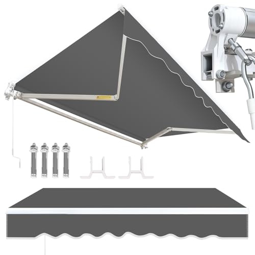 Ollewiellan Tenda da sole 350 x 300 cm tenda da sole manuale a bracci articolati tenda parasole protezione solare con manovella, anti-UV e impermeabile, alluminio/poliestere per balcone, terrazza