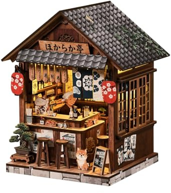 BATTREVO Book Nook Japan-Yiran Izakaya- Booknook Puppenhaus Modell，Dekoratives Bücherregal-Display & Wohndeko，3D-Holzpuzzles Buchecke, DIY-Miniaturhaus-Set